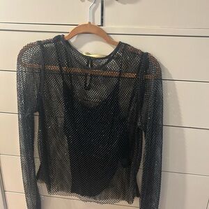 Anthropologie sparkle mesh shirt with camisole, black, size L, never worn